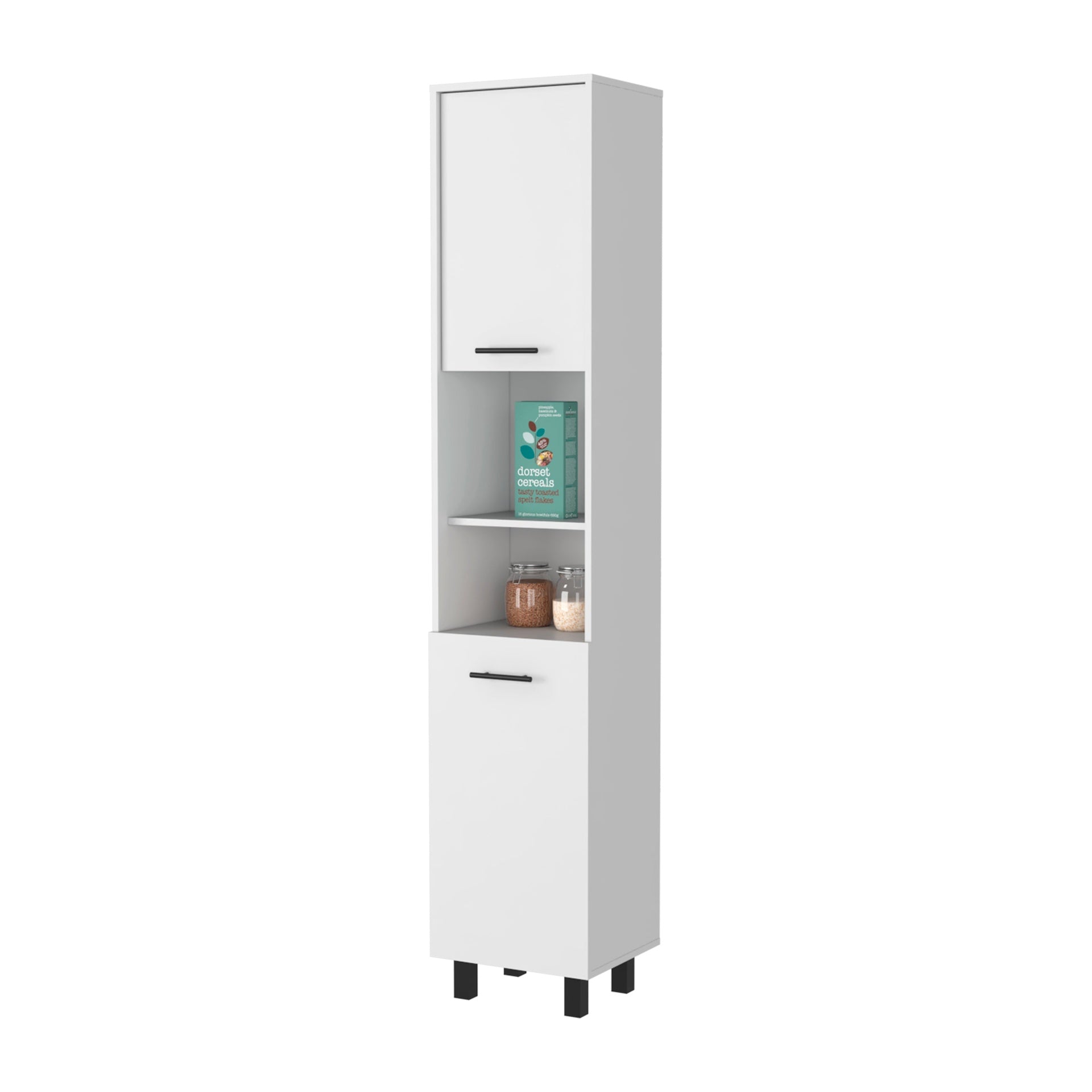 Sheffield 2-Door Pantry Cabinet, with Two 2-Cabinet Spaces and Two Open Shelves