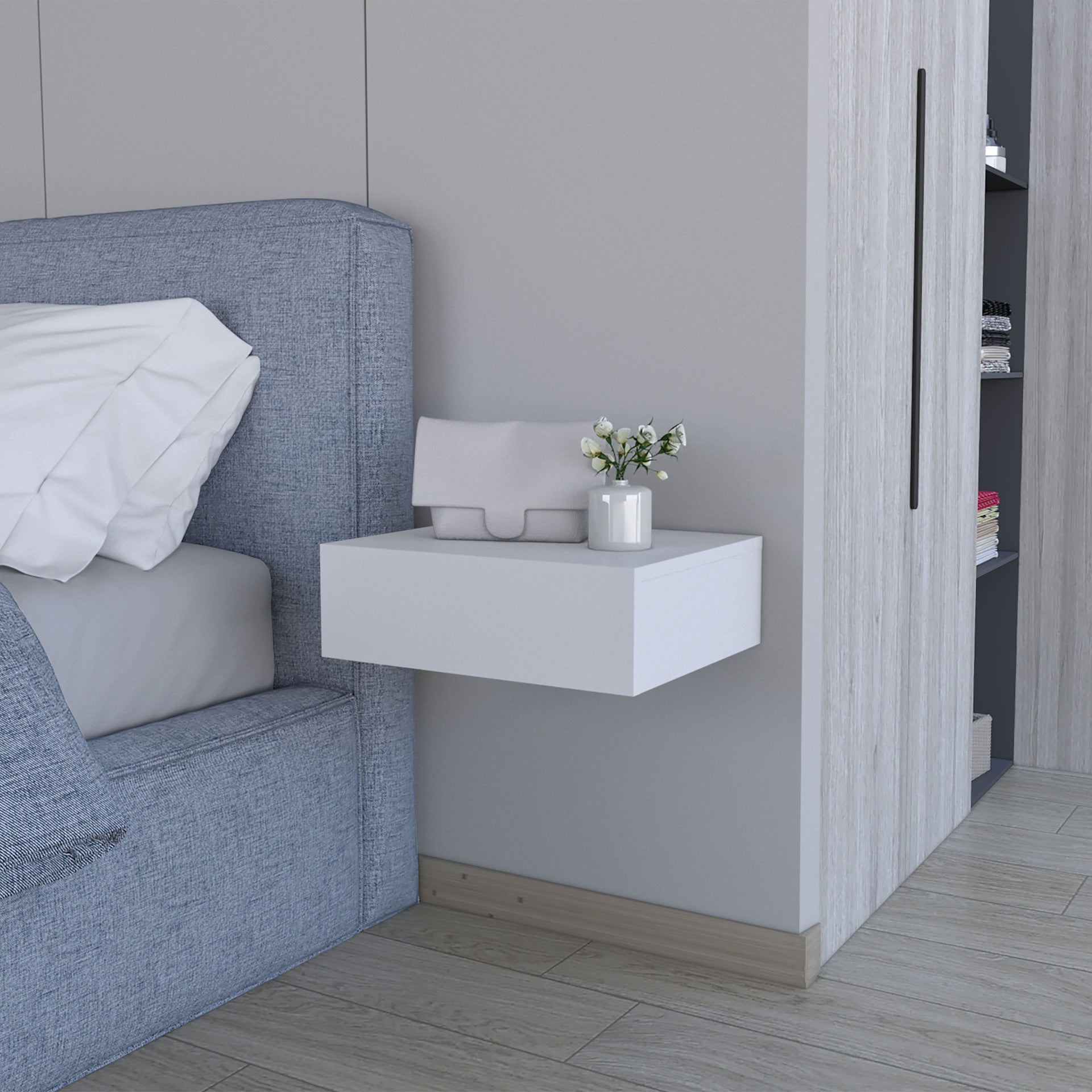 Vienna Floating Nightstand, Sleek Wall-Mounted Design with Spacious Drawer Storage