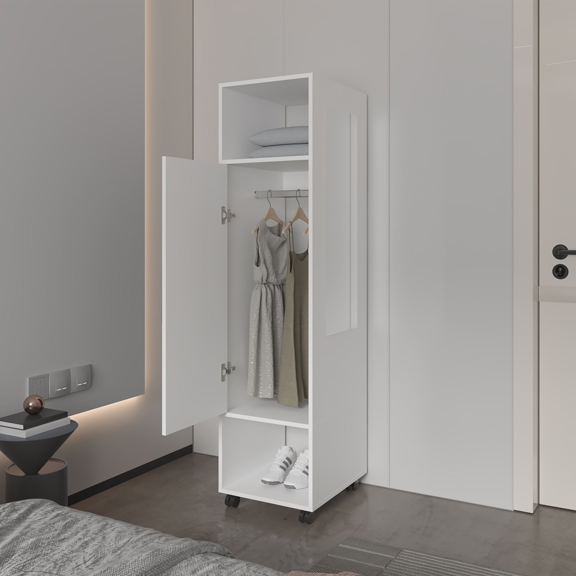 Summit Wardrobe in melamine with mirror,door and open storage
