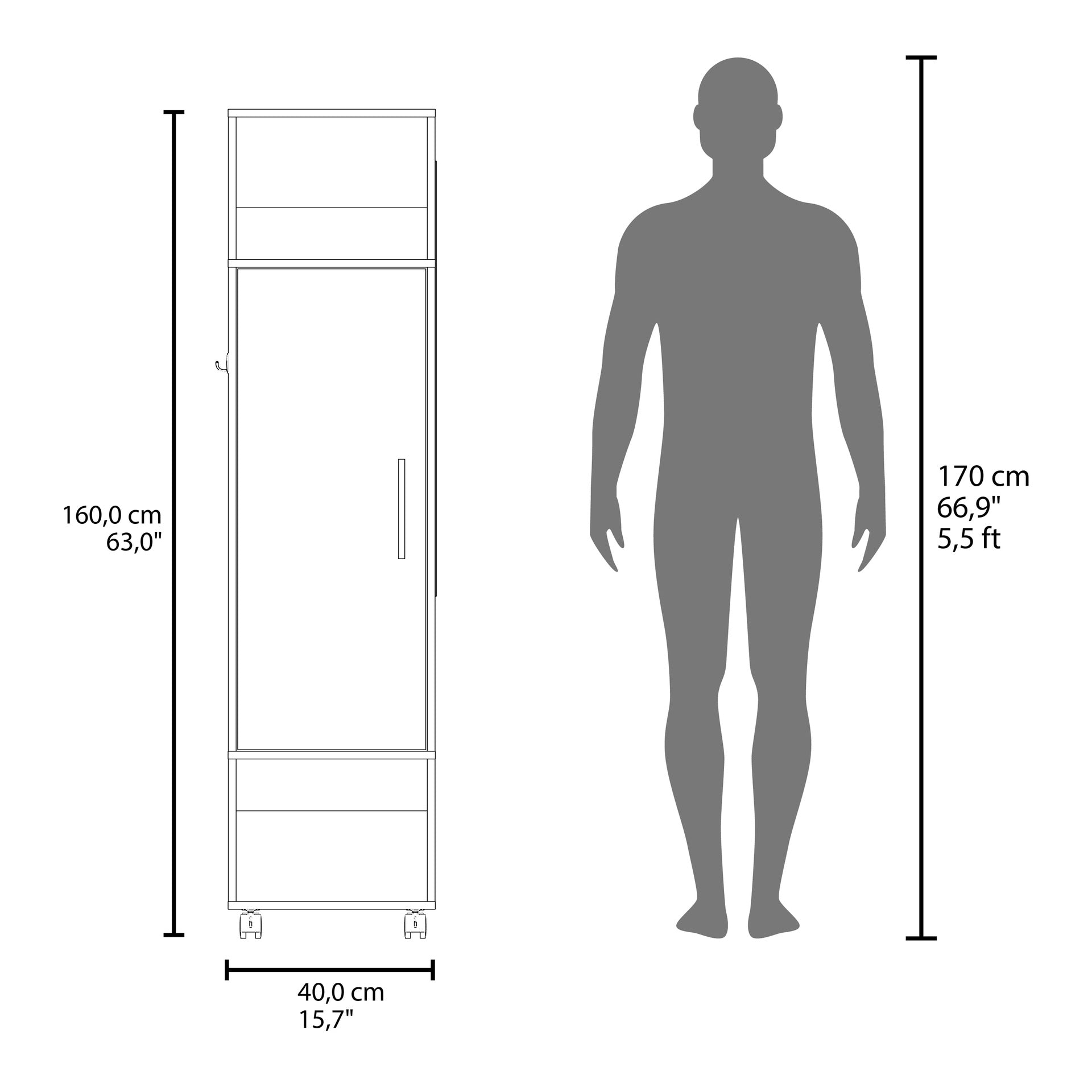 Summit Wardrobe in melamine with mirror,door and open storage