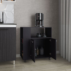 FM FURNITURE Linden Kitchen Cart with Microwave Shelf. Open Storage. and Two-Door Cabinet. Wengue