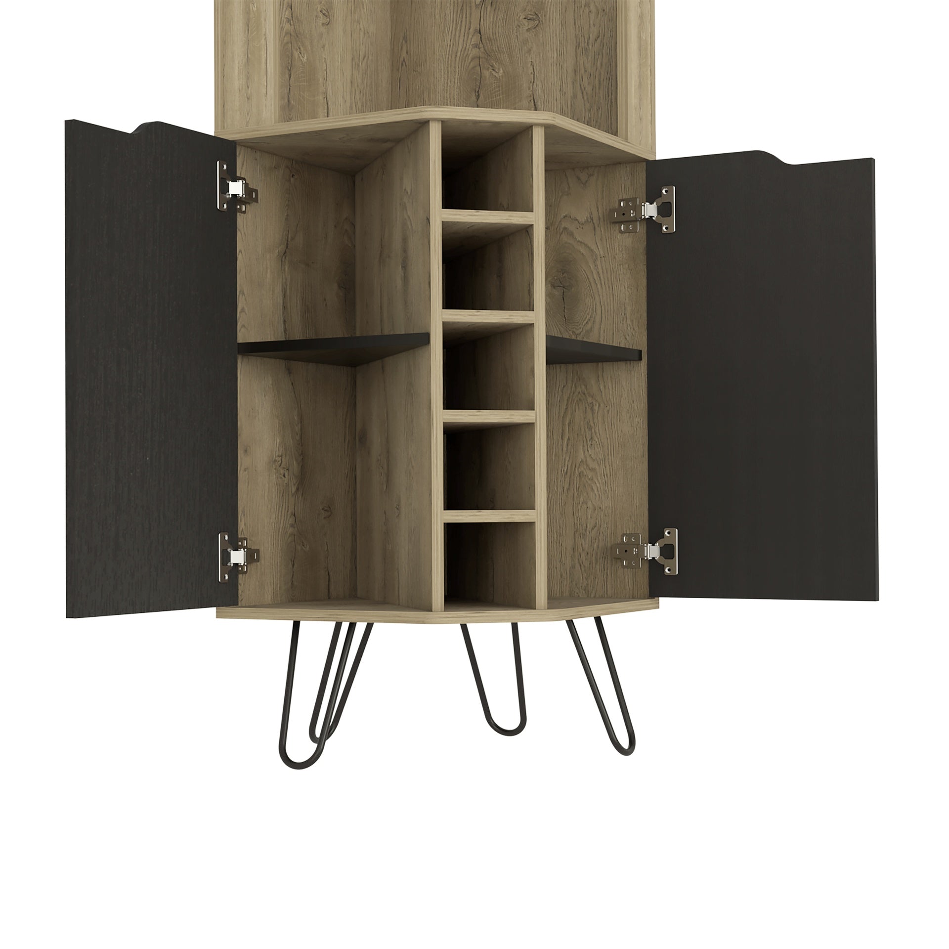 Grace Corner Bar Cabinet, Six Built-in Wine Rack, Four Shelves, Door, Two Shelves