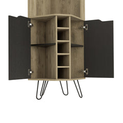 Grace Corner Bar Cabinet, Six Built-in Wine Rack, Four Shelves, Door, Two Shelves