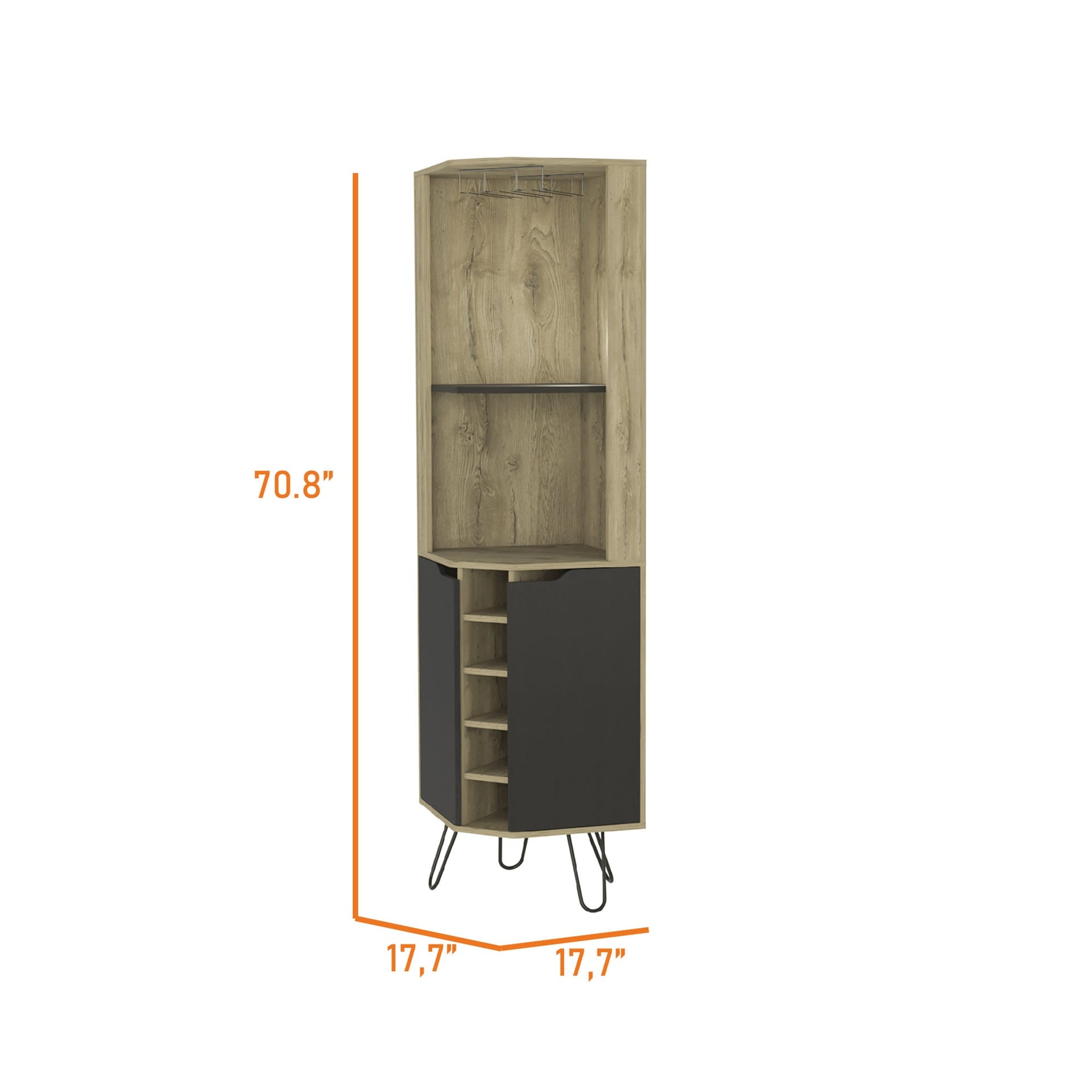 Grace Corner Bar Cabinet, Six Built-in Wine Rack, Four Shelves, Door, Two Shelves