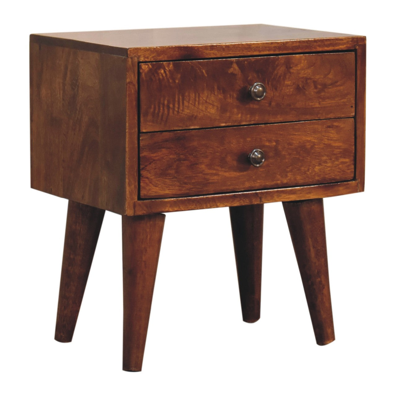 Solid Wood Mini Modern Bedside, 2-Drawers, Chestnut, Dark Brown