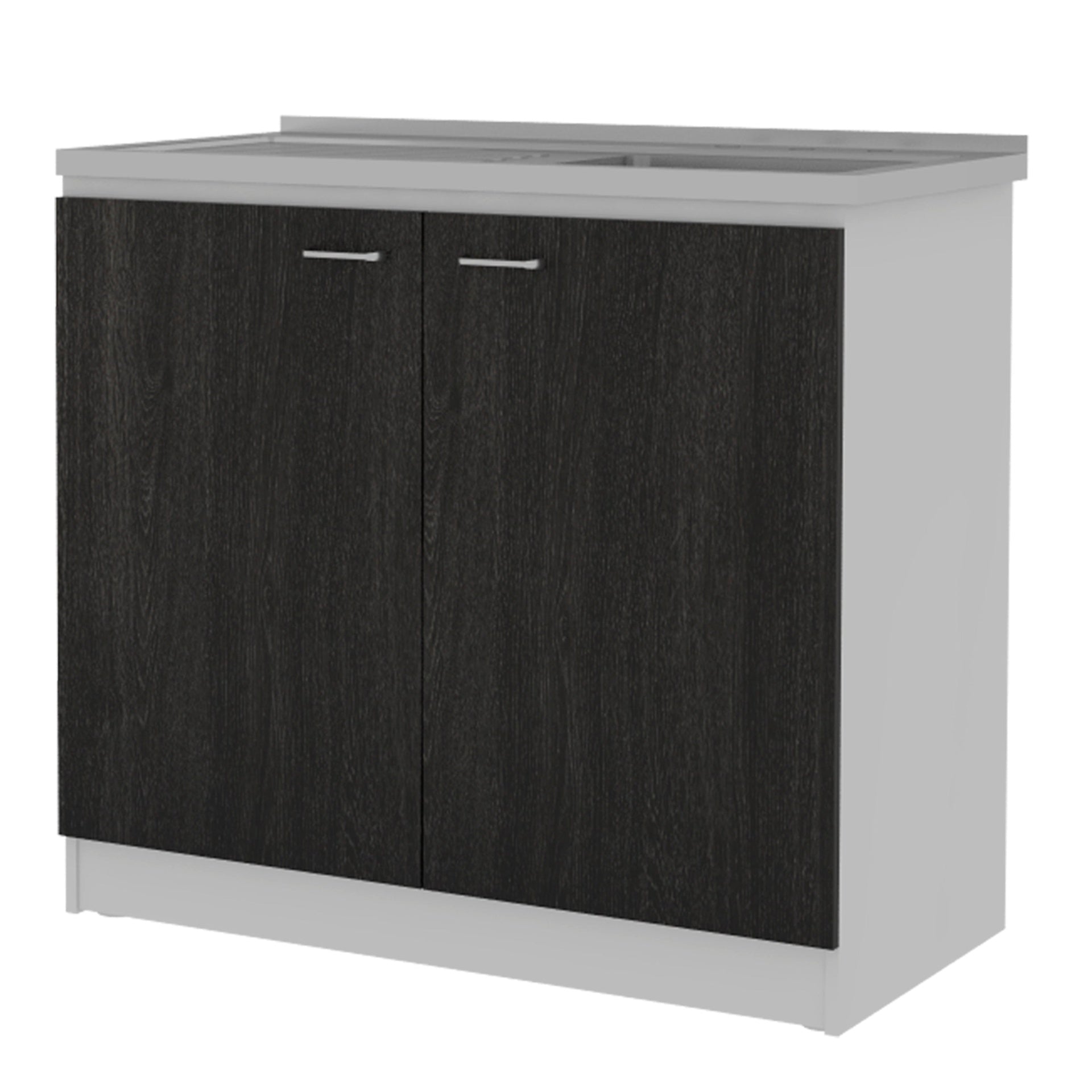 2 Piece Kitchen Set, Olimpo 150 Wall Cabinet  + Salento Utility Sink With Cabinet, Black / White
