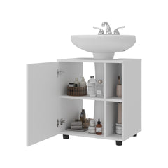 Storage Cabinet 24.4" H, 1 Door, 4 Shelves, 2 Legs, White - Bathroom