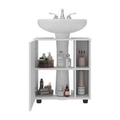 Storage Cabinet 24.4" H, 1 Door, 4 Shelves, 2 Legs, White - Bathroom