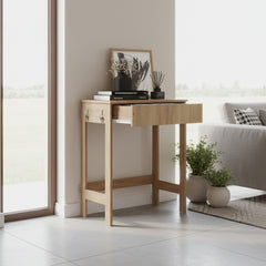 Computer Desk, 1 Drawer, 4 Legs, Natural Oak