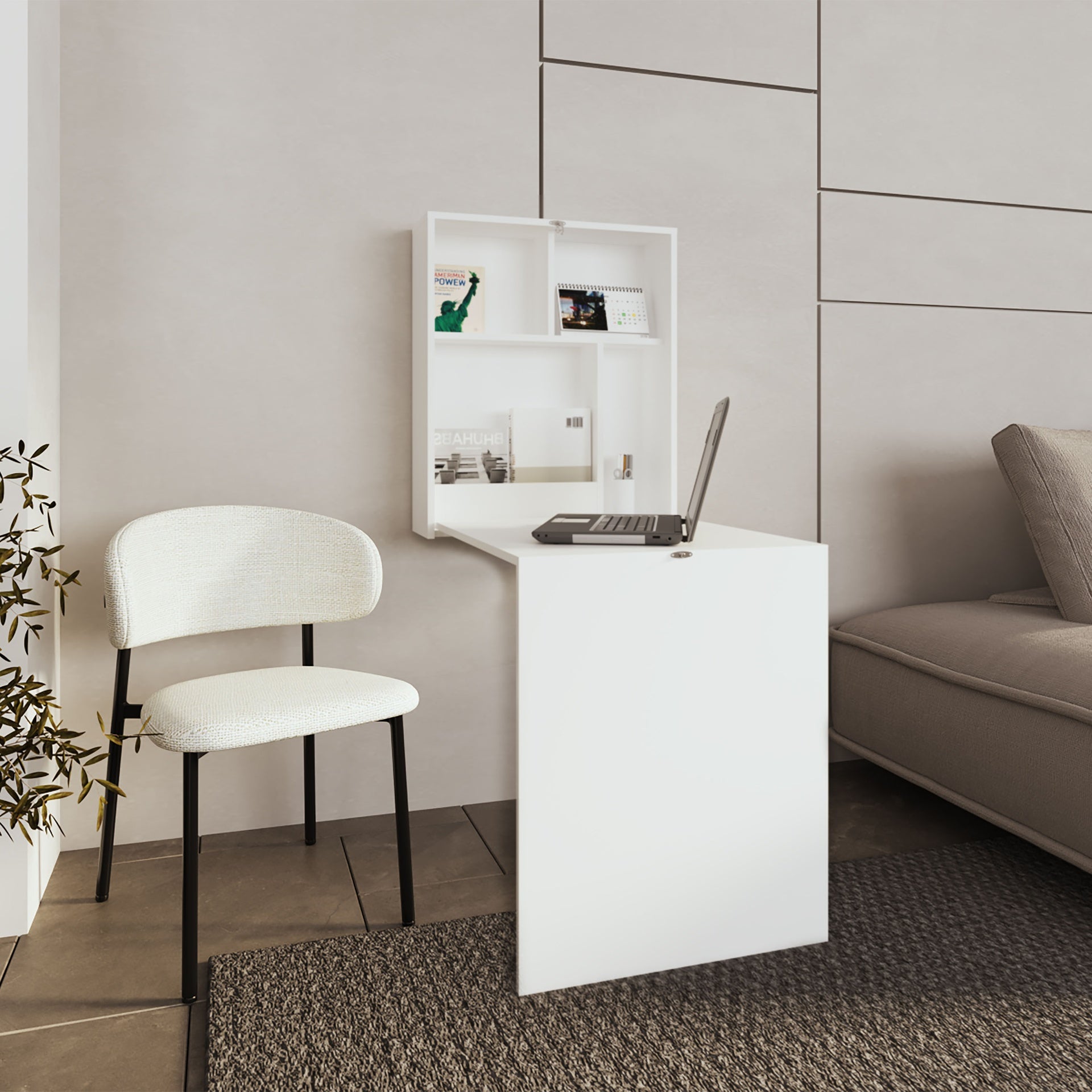 Folding Table, 4 Shelves, White