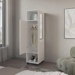 Armoire 62.9"H, with 1 Door, 3 Shelves, and Full-Length Mirror, White