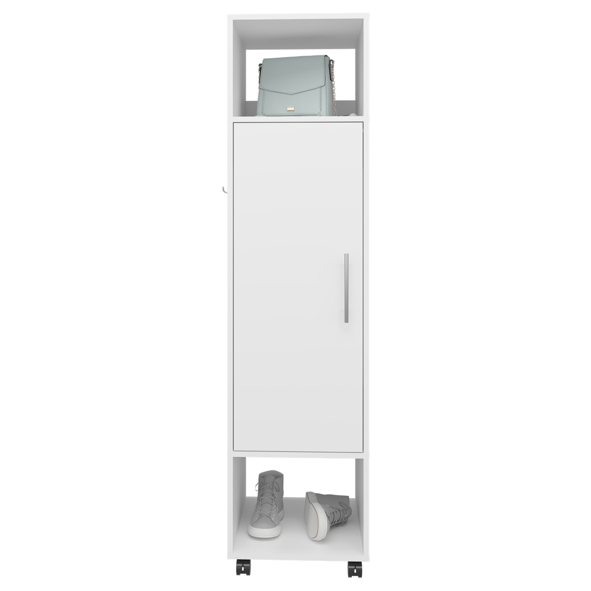 Armoire 62.9"H, with 1 Door, 3 Shelves, and Full-Length Mirror, White
