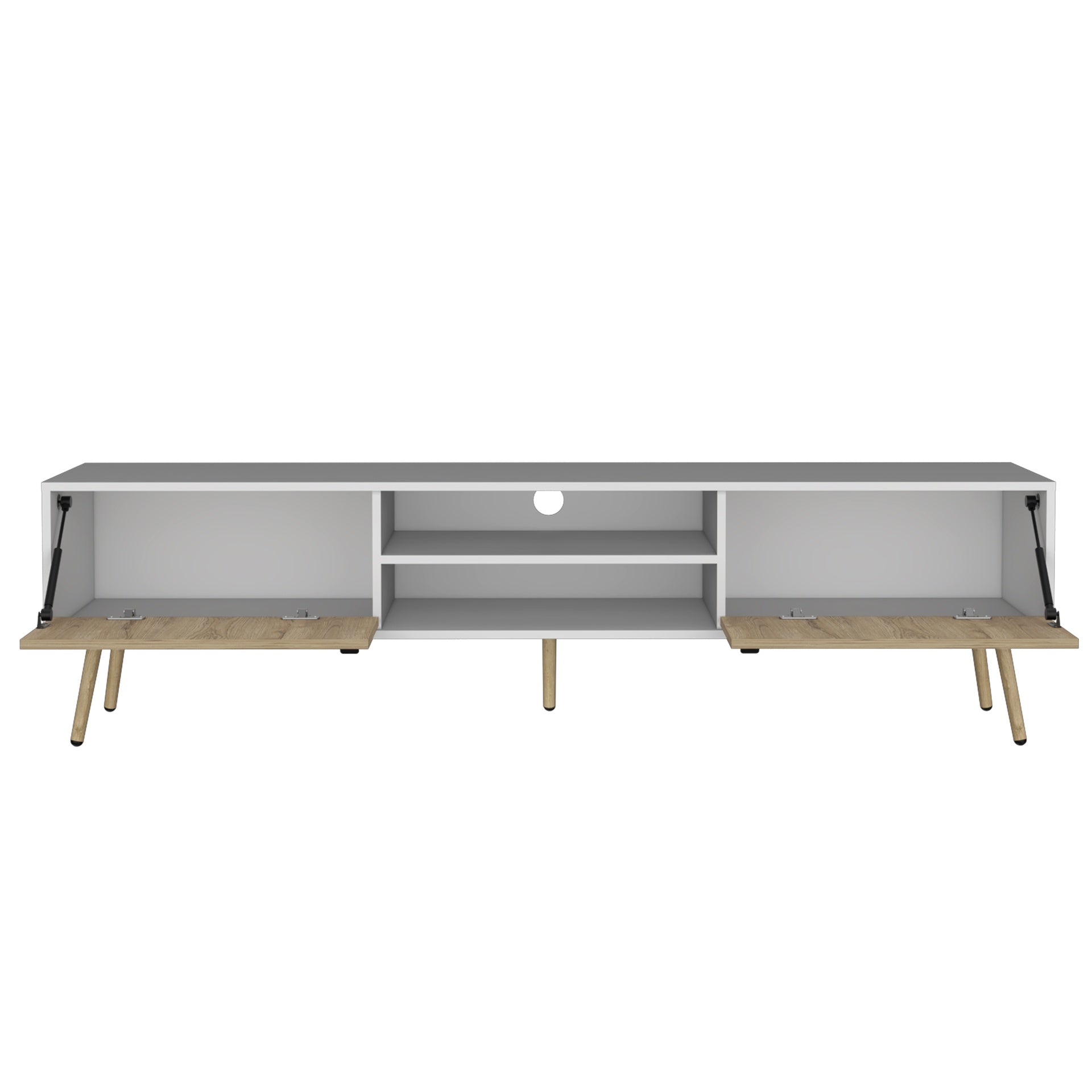 Toka TV Rack with 2 Hinged Doors and Central Shelves, White/Macadamia