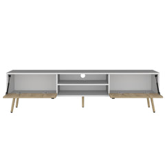 Toka TV Rack with 2 Hinged Doors and Central Shelves, White/Macadamia