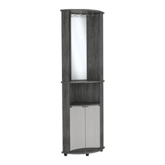 Nashville Corner Bar Cabinet Unit with Wine Glass Rack and Lower Cabinet, Smokey Oak