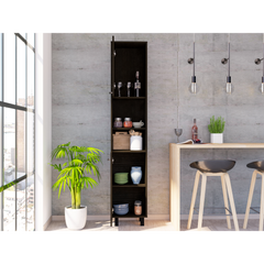 Kitchen Pantry 79" H, Two Open Storage Shelves, Three Internal Shelves, Two Doors, Four Legs, Black