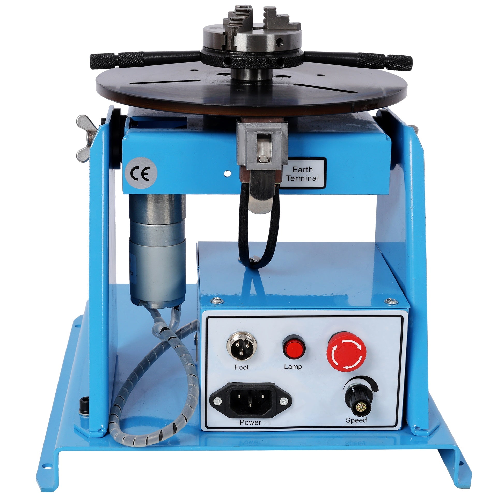 10KG/22LBS Rotary Welding Positioner, 110V, 20W Portable Welder Positioning Machine, 0-90° Welding Positioning Turntable Table , with 3-Jaw Lathe Chuck,Blue Color
