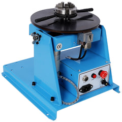 10KG/22LBS Rotary Welding Positioner, 110V, 20W Portable Welder Positioning Machine, 0-90° Welding Positioning Turntable Table , with 3-Jaw Lathe Chuck,Blue Color