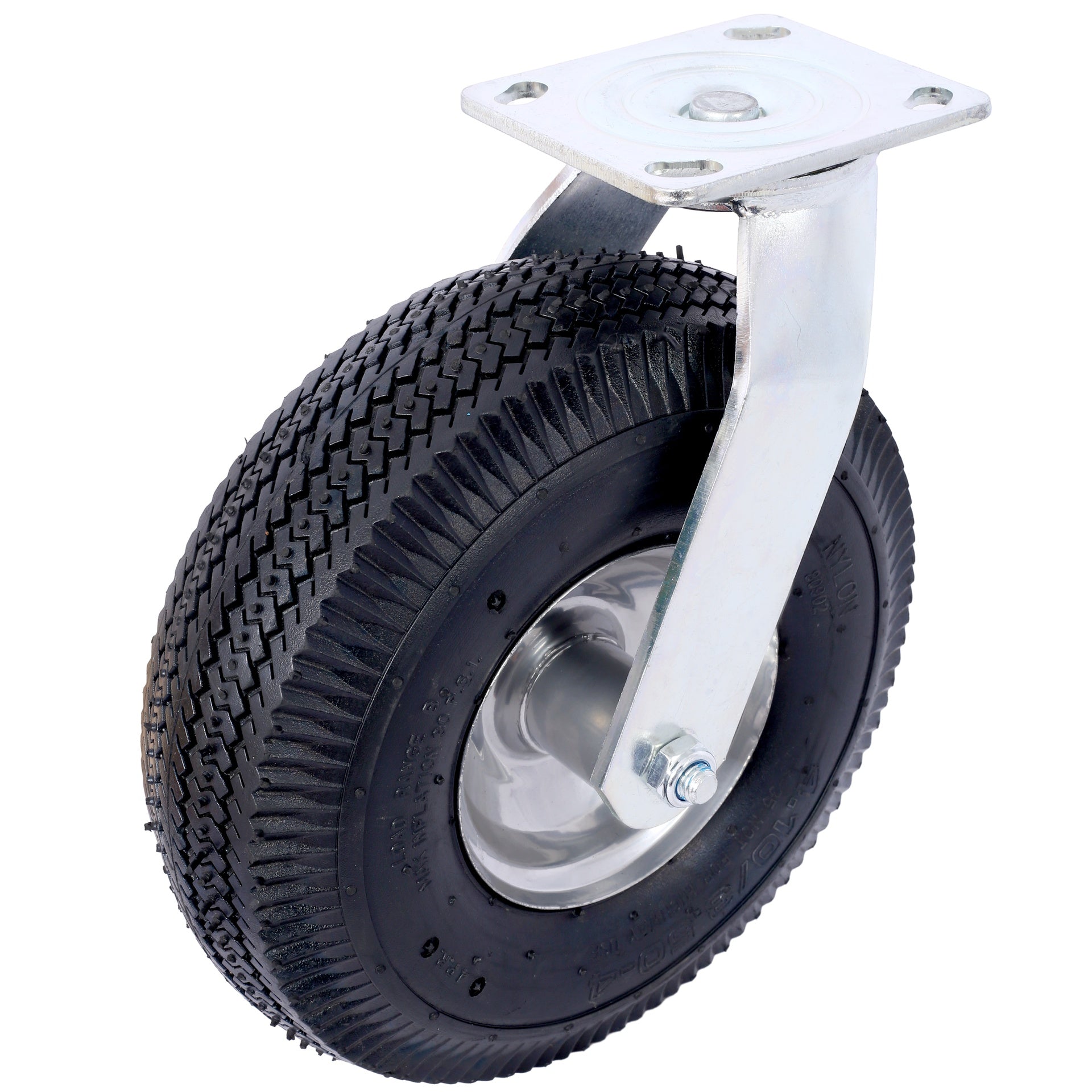 10IN CASTER pneumatic tire(2PCS SWIVEL), Caster Wheel, Swivel Plate, Steel Hub with Ball Bearings, 5/8-Inch Bore Centered Axle -black