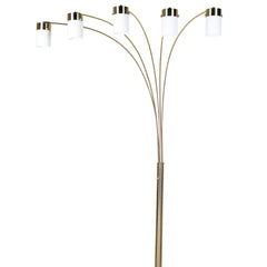 84" Tall Metal Floor Lamp with Nickel finish and 5 White Shaded Arches