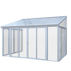 10×14 ft Enclosed Patio Cover with 3 Lockable Sliding Doors, All Season Sunroom with aluminum alloy frame ,Polycarbonate Roof and transparent solid PC endurance panel wall system for Garden Patio Deck