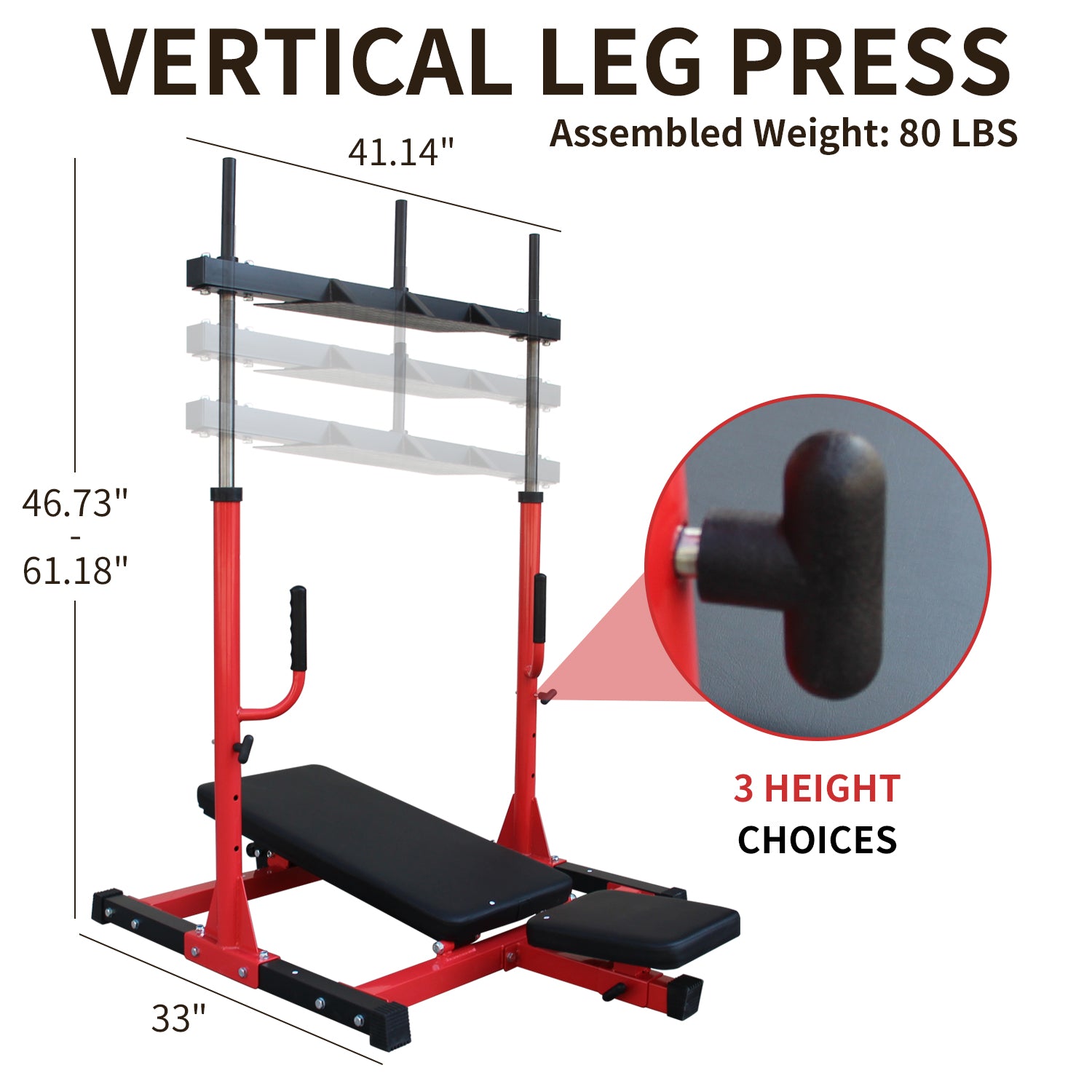 Vertical Leg Press Machine with Adjustable Leg, Back and Head Positions, Leg Strength Training Machine for Home Gym, 2" Olympic Plate Compatible