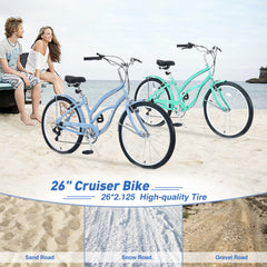7 Speed Bicycles,  Multiple Colors 26"Inch  Beach Cruiser Bike
