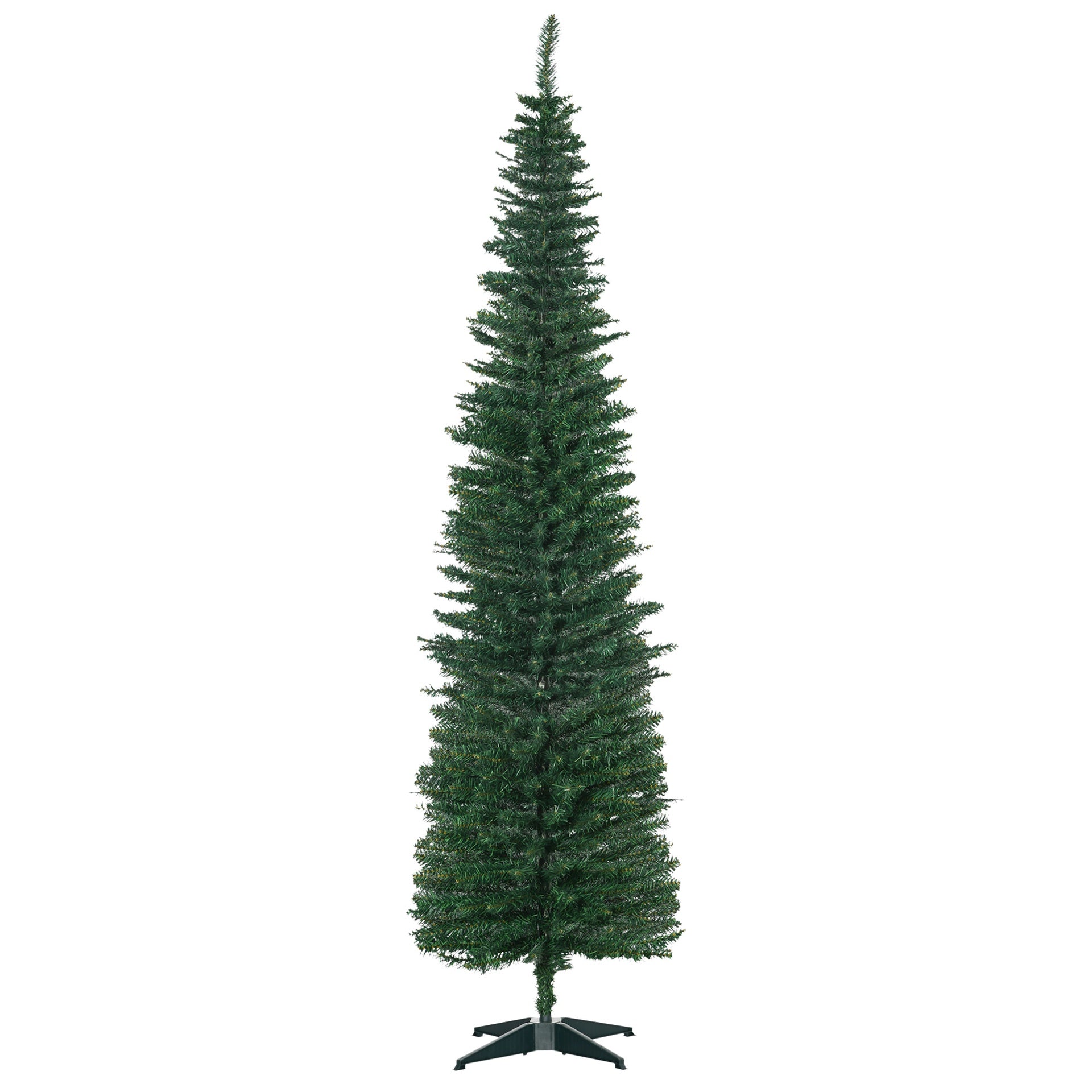 HOMCOM 7' Artificial Pencil Christmas Tree, Slim Xmas Tree with 499 Realistic Branch Tips and Plastic Stand, Green
