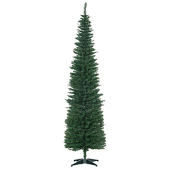 HOMCOM 7' Artificial Pencil Christmas Tree, Slim Xmas Tree with 499 Realistic Branch Tips and Plastic Stand, Green