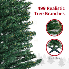 HOMCOM 7' Artificial Pencil Christmas Tree, Slim Xmas Tree with 499 Realistic Branch Tips and Plastic Stand, Green