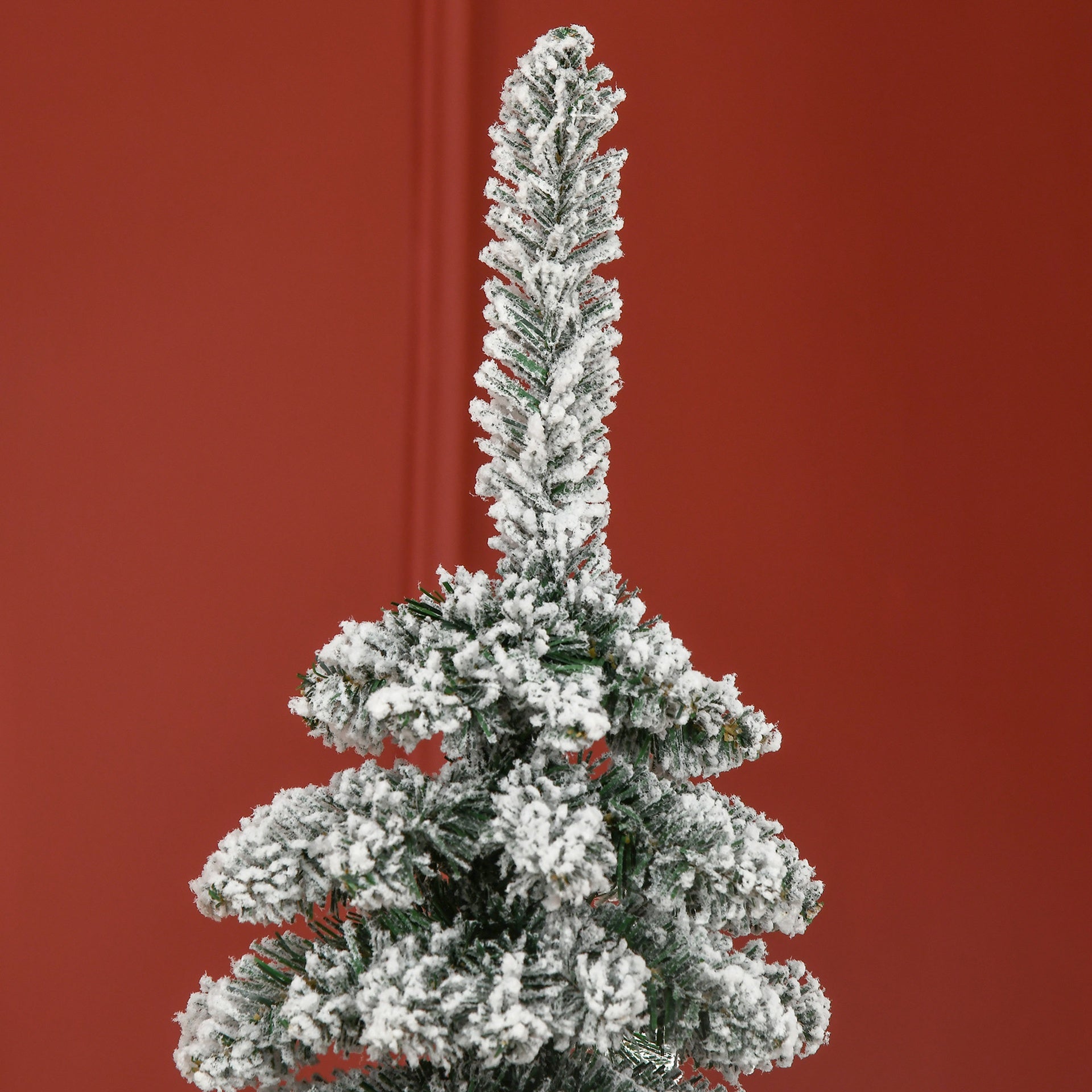 HOMCOM 6' Tall Unlit Snow Flocked Artificial Christmas Tree, Slim Pencil Xmas Tree with Realistic Branches and 395 Tips, Green