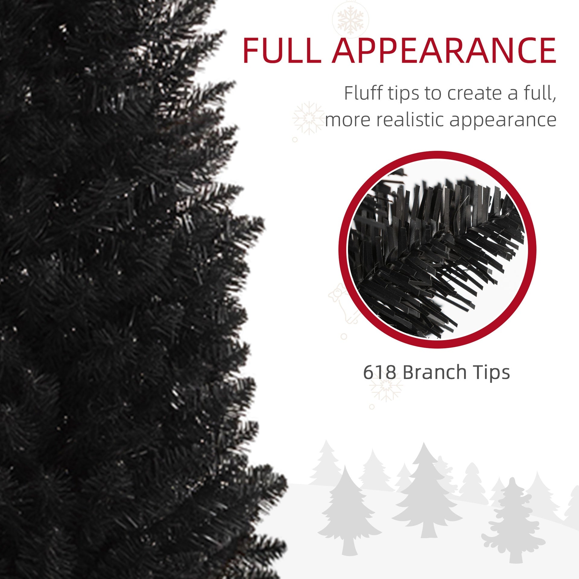 HOMCOM 8' Artificial Pencil Christmas Tree, Slim Xmas Tree with 618 Realistic Branch Tips and Plastic Stand, Black