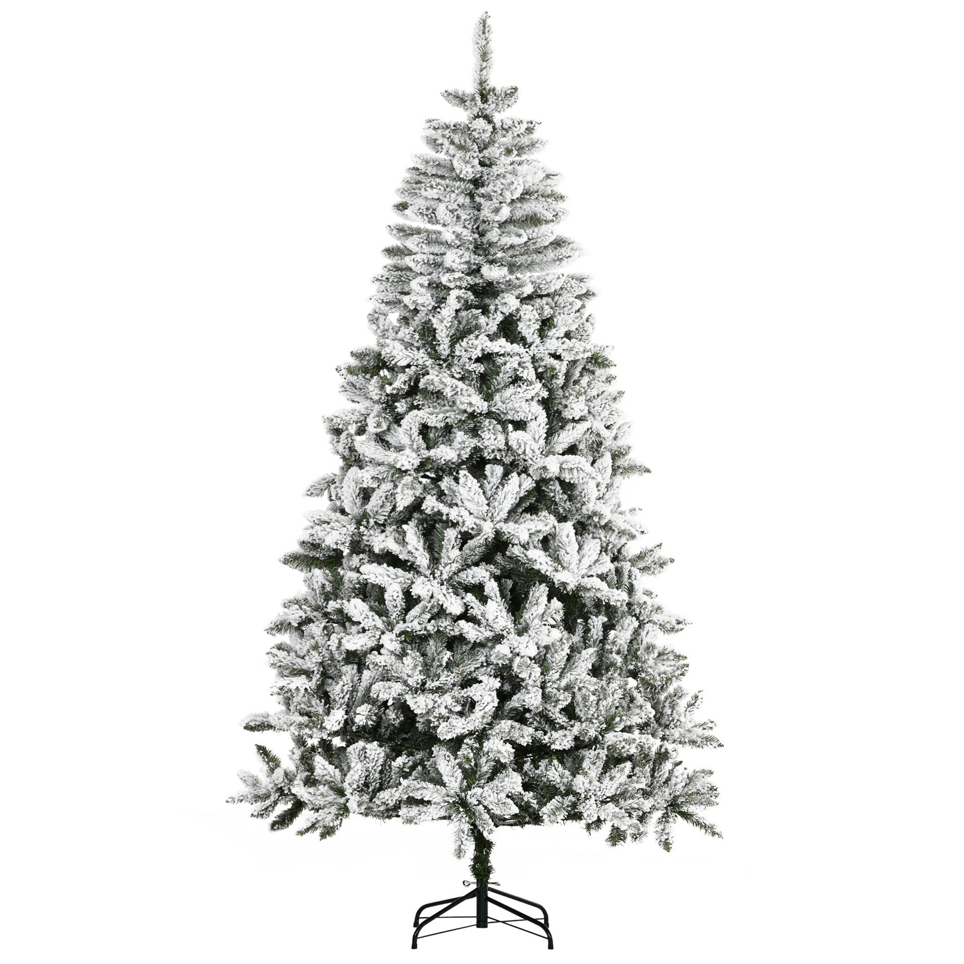 HOMCOM 7.5' Tall Unlit Snow Flocked Pine Artificial Christmas Tree with Realistic Branches, Green