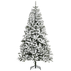 HOMCOM 7.5' Tall Unlit Snow Flocked Pine Artificial Christmas Tree with Realistic Branches, Green