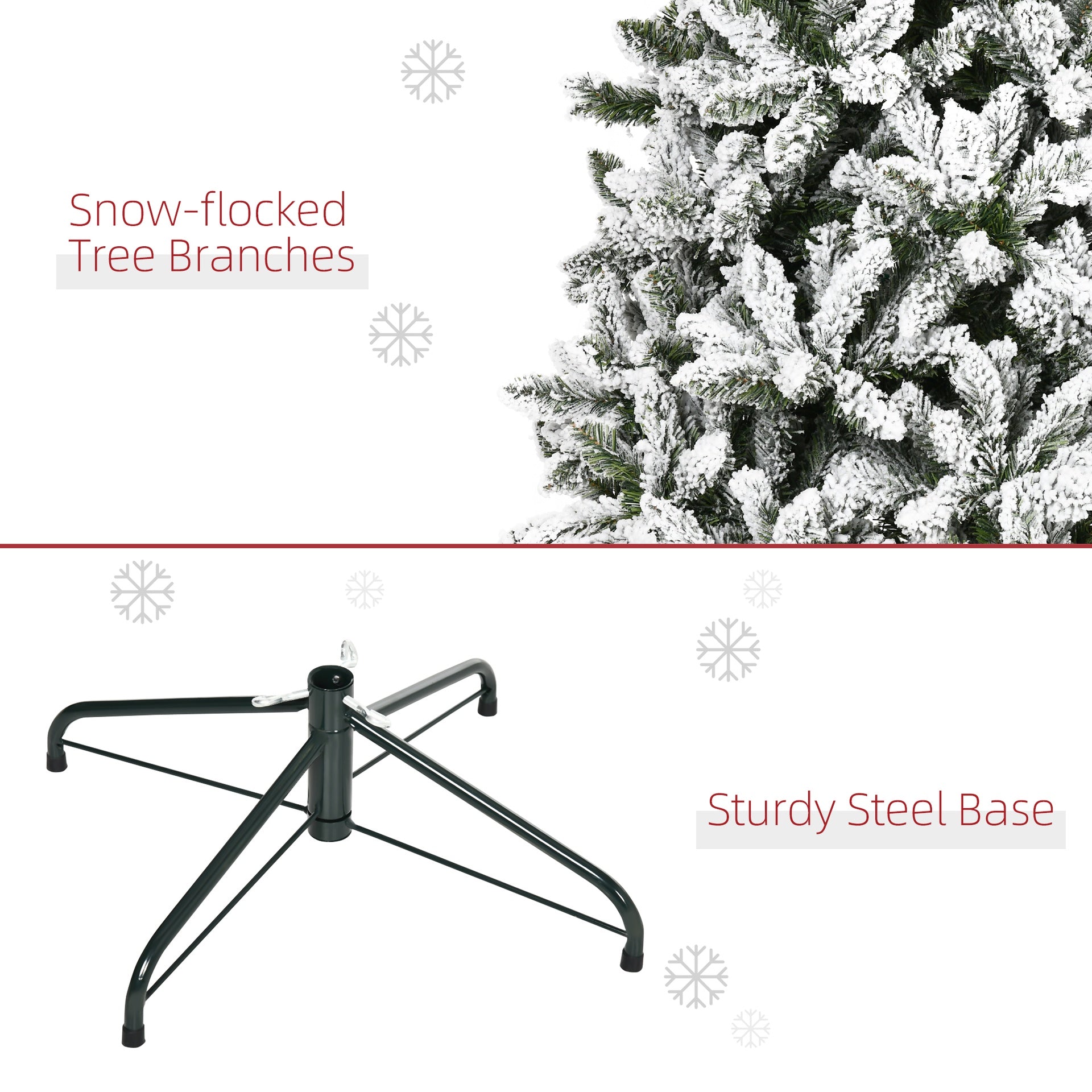HOMCOM 7.5' Tall Unlit Snow Flocked Pine Artificial Christmas Tree with Realistic Branches, Green
