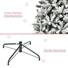 HOMCOM 7.5' Tall Unlit Snow Flocked Pine Artificial Christmas Tree with Realistic Branches, Green
