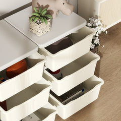 Qaba 3 Tier Kids Storage Unit, 9 Drawer Chest Toy Organizer Plastic Bins for Kids Bedroom Nursery Kindergarten Living Room for Boys Girls Toddlers, Cream White