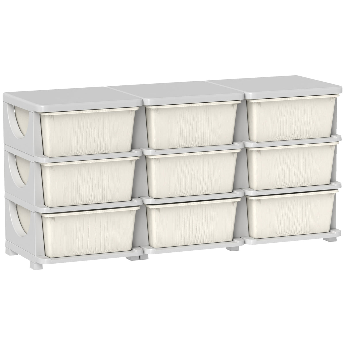 Qaba 3 Tier Kids Storage Unit, 9 Drawer Chest Toy Organizer Plastic Bins for Kids Bedroom Nursery Kindergarten Living Room for Boys Girls Toddlers, Cream White