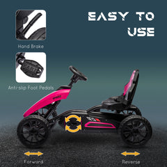 Aosom Kids Pedal Go Kart, Outdoor Ride on Toys with Swing Axle, Adjustable Seat, Handbrake, 4 Shock-Absorbing Wheels, Gift for Boys and Girls Aged 3-8 Years Old, Pink