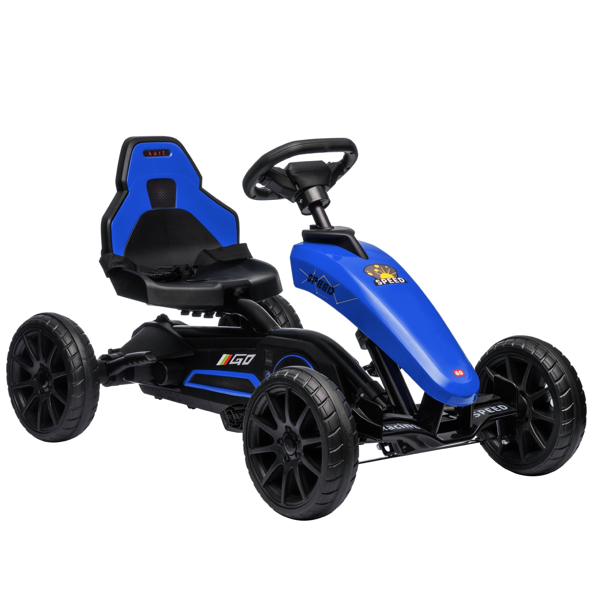 Aosom Kids Pedal Go Kart, Outdoor Ride on Toys with Swing Axle, Adjustable Seat, Handbrake, 4 Shock-Absorbing Wheels, Gift for Boys and Girls Aged 3-8 Years Old, Blue