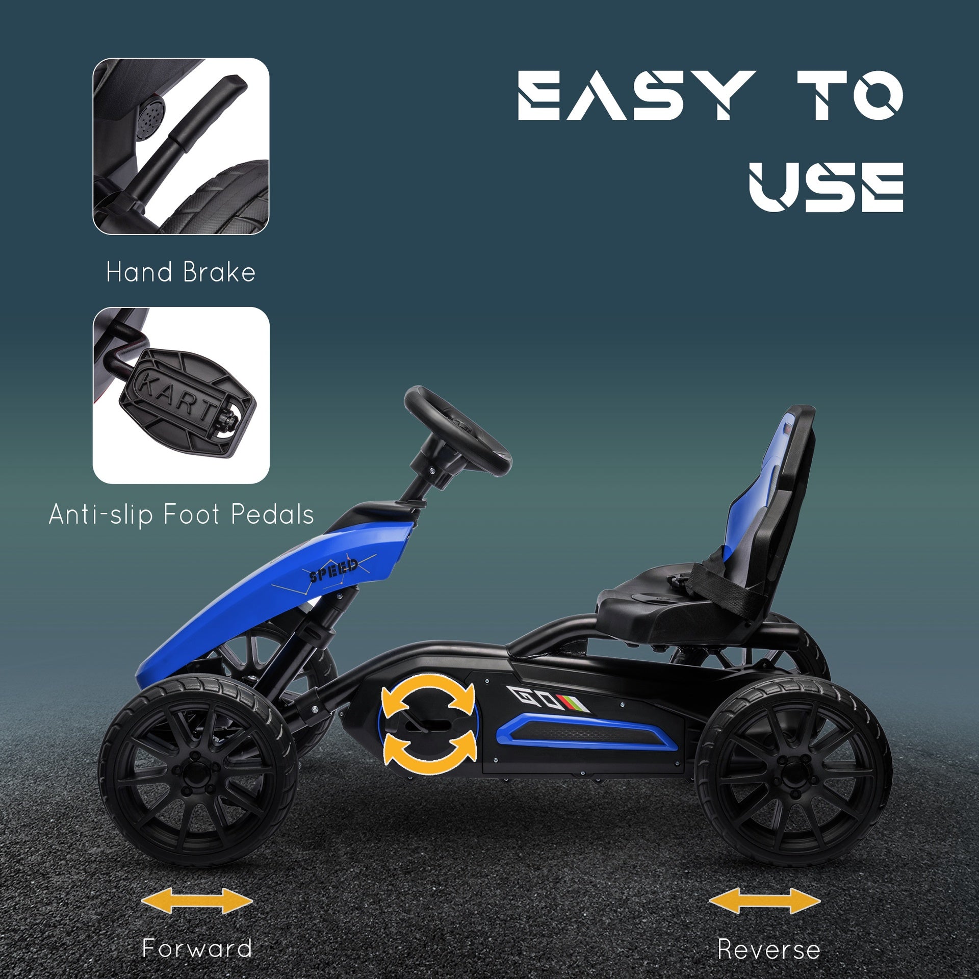 Aosom Kids Pedal Go Kart, Outdoor Ride on Toys with Swing Axle, Adjustable Seat, Handbrake, 4 Shock-Absorbing Wheels, Gift for Boys and Girls Aged 3-8 Years Old, Blue
