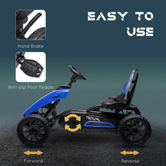 Aosom Kids Pedal Go Kart, Outdoor Ride on Toys with Swing Axle, Adjustable Seat, Handbrake, 4 Shock-Absorbing Wheels, Gift for Boys and Girls Aged 3-8 Years Old, Blue