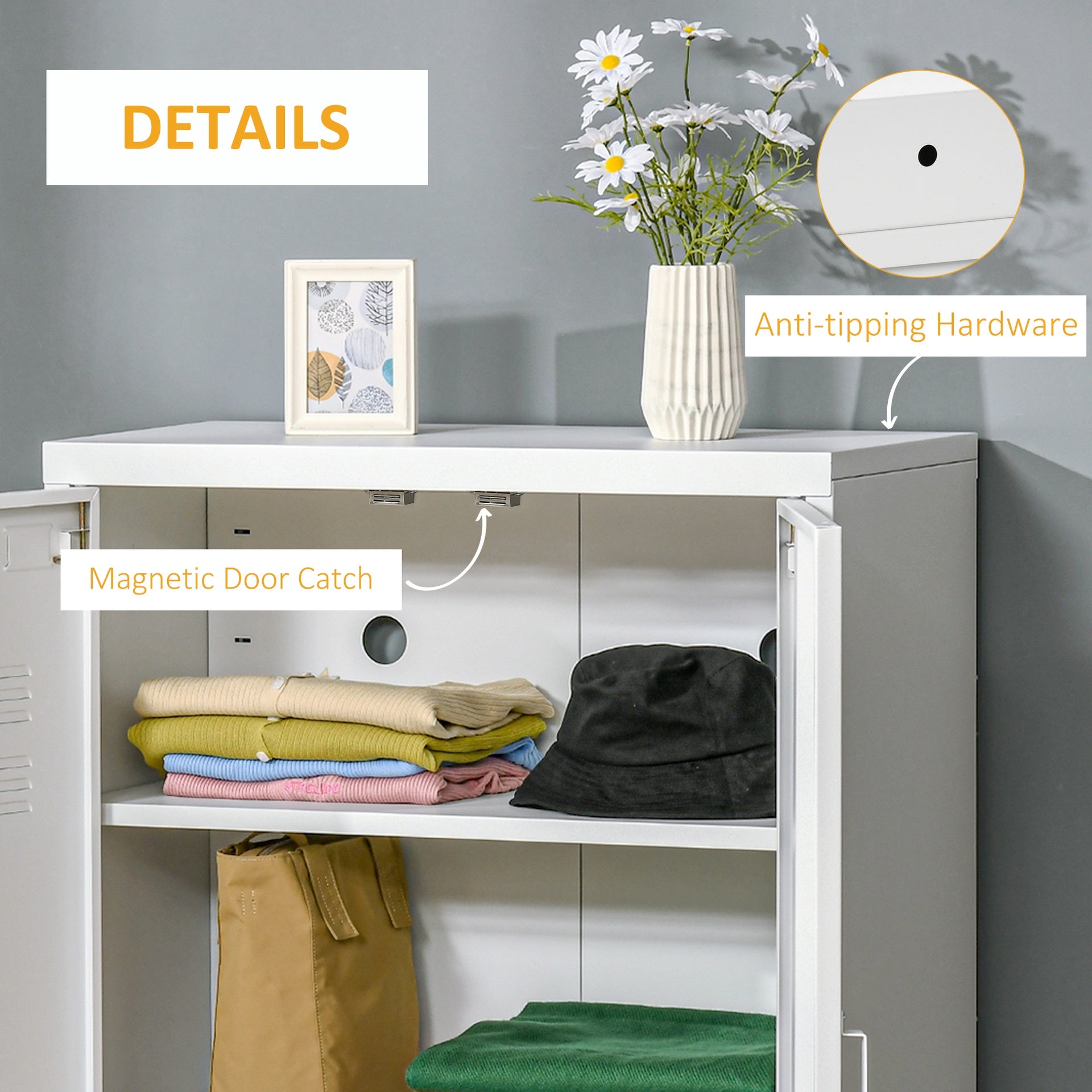 HOMCOM Industrial Storage Cabinet, Steel Garage Cabinet with Double Doors and Adjustable Shelves, White
