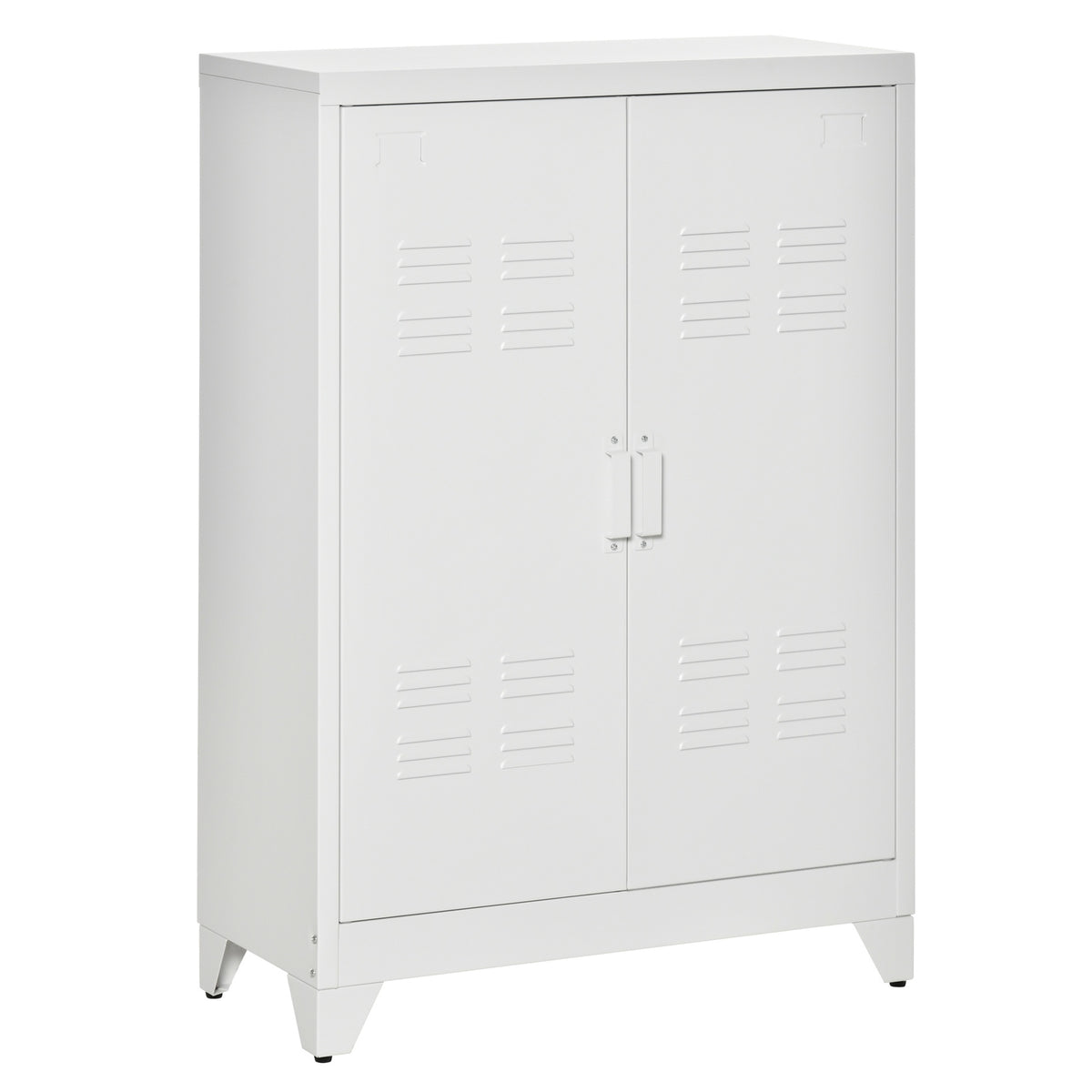 HOMCOM Industrial Storage Cabinet, Steel Garage Cabinet with Double Doors and Adjustable Shelves, White