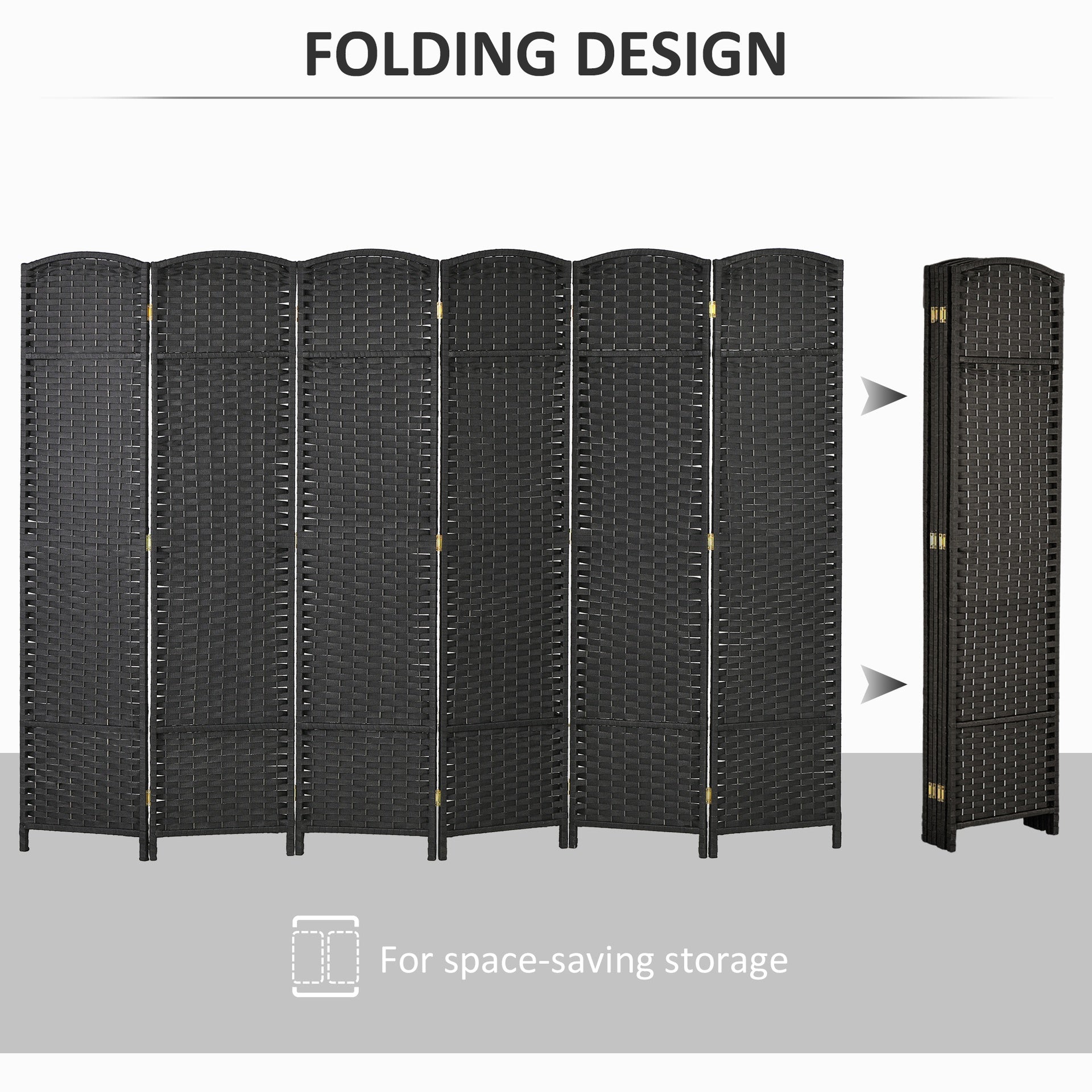 HOMCOM Room Divider, 6 Panel Folding Privacy Screen, 5.6' Tall Freestanding Wall Partition for Home Office, Bedroom, Black
