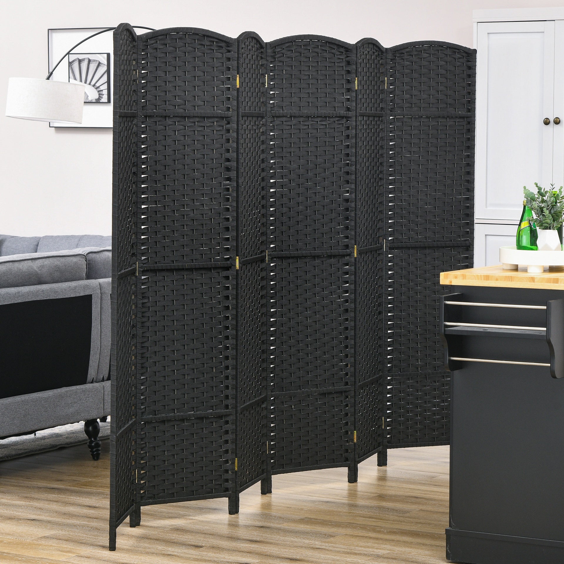HOMCOM Room Divider, 6 Panel Folding Privacy Screen, 5.6' Tall Freestanding Wall Partition for Home Office, Bedroom, Black