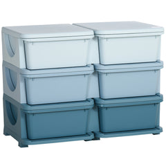 Qaba 3 Tier Kids Storage Unit, 6 Drawer Chest Toy Organizer Plastic Bins for Kids Bedroom Nursery Kindergarten Living Room for Boys Girls Toddlers, Blue