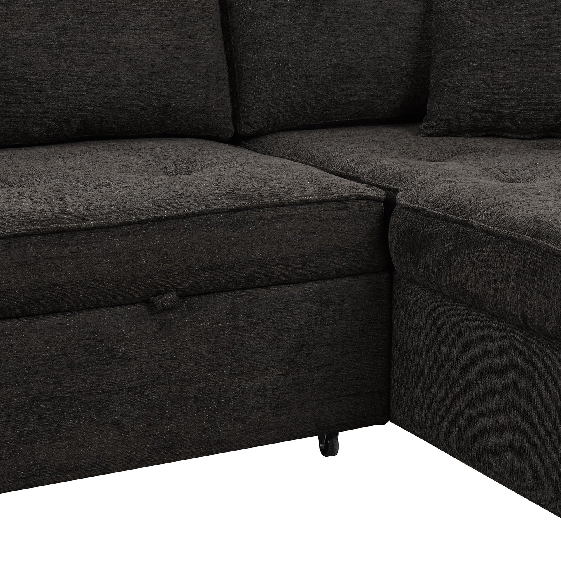 104.5" Modern L-Shape 3 Seat Reversible Sectional Couch, Pull Out Sleeper Sofa with Storage Chaise and 2 Stools for Living Room Furniture Set, Charcoal Grey