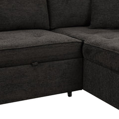 104.5" Modern L-Shape 3 Seat Reversible Sectional Couch, Pull Out Sleeper Sofa with Storage Chaise and 2 Stools for Living Room Furniture Set, Charcoal Grey