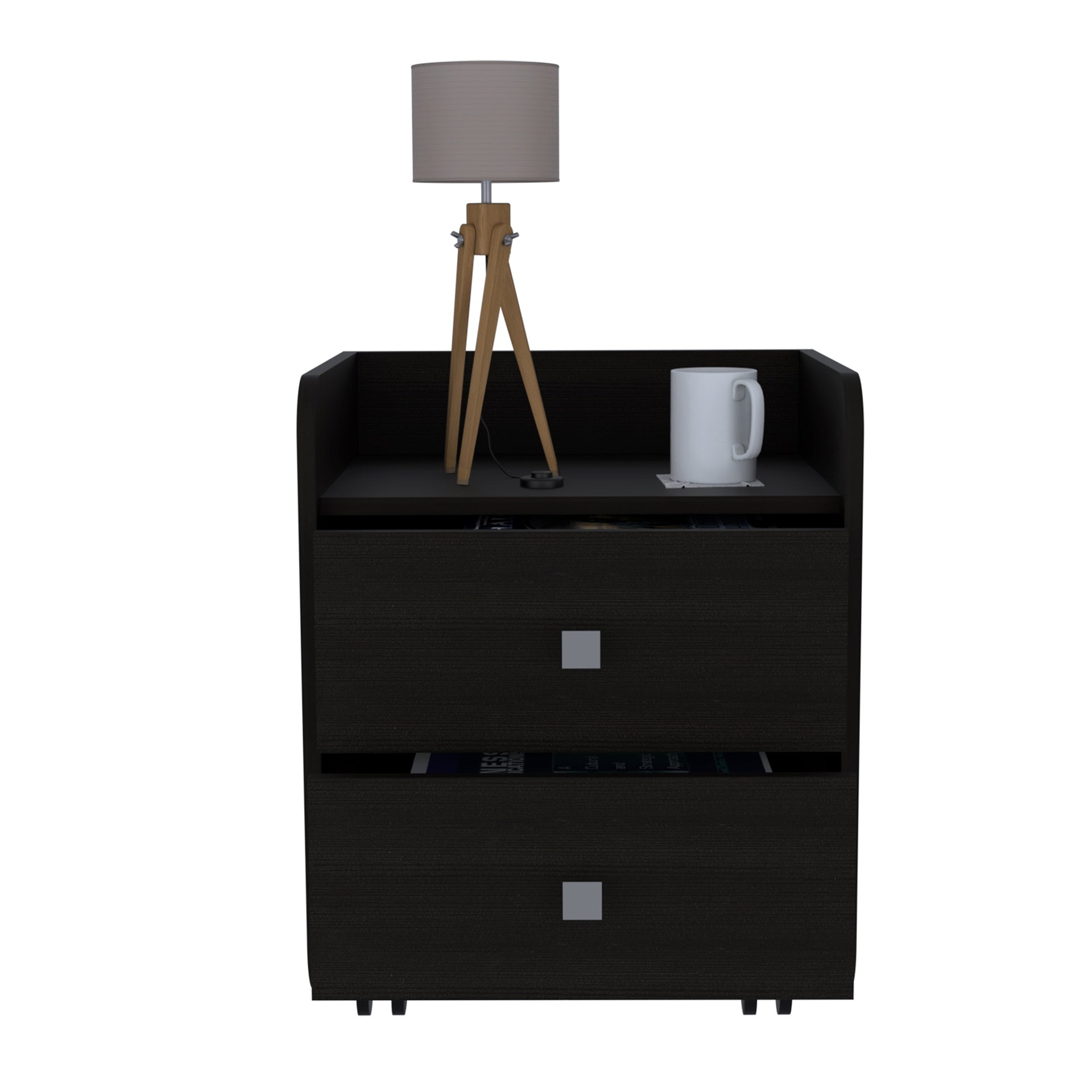 Nightstand 22"H, Two Drawers, Superior Top, Metal Handle, Black